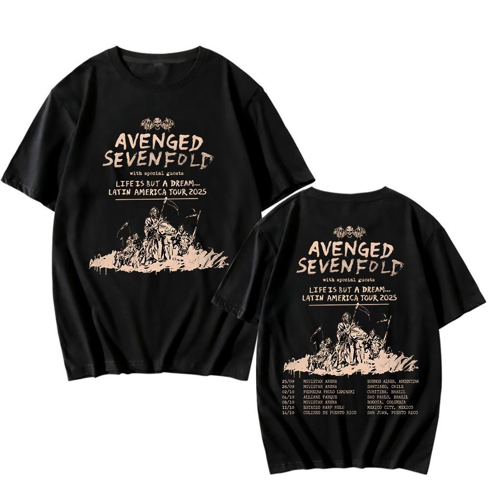 Avenged Sevenfold Latin America Tour 2025 Футболки Ретро 90-х годов Оверсайз Мужская одежда Летние унисекс хлопковые футболки Топы с коротким рукавом