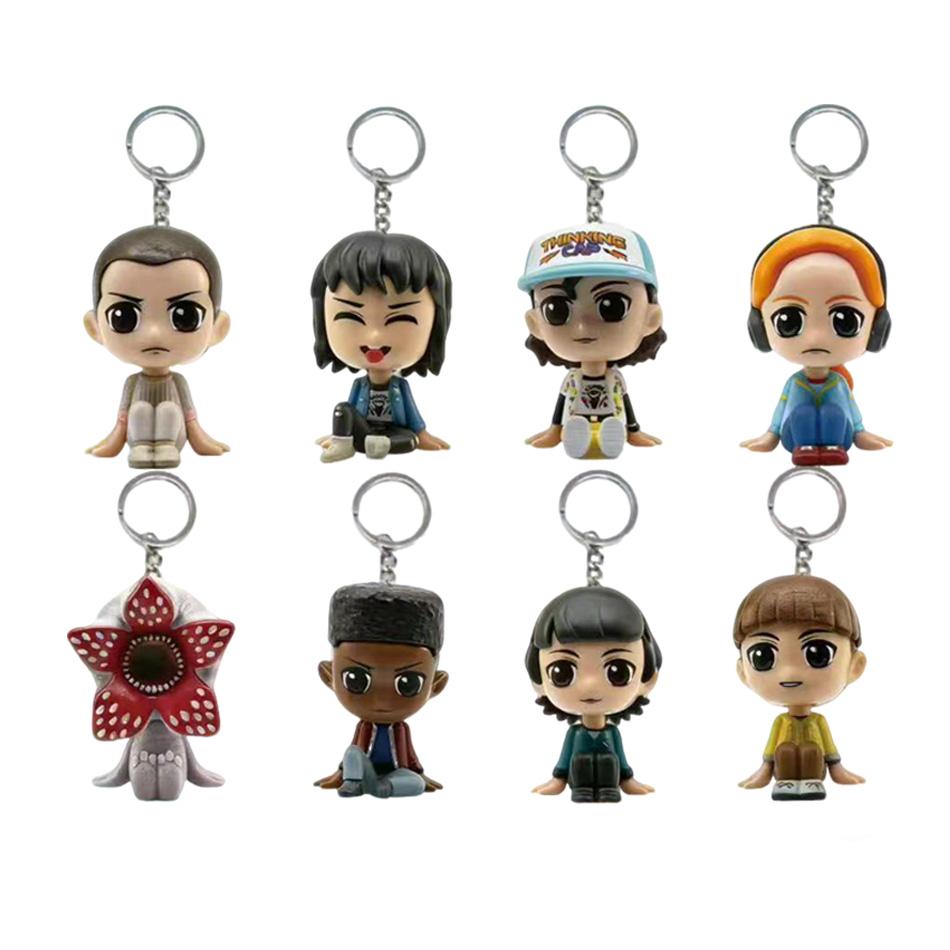 8 шт. Q-версия Stranger ELEVEN Demogorgon DUSTIN Barb Steve Robin Брелок Игрушка Виниловая Фигурка Карманные Вещи Брелок Масштабная Модель Игрушка