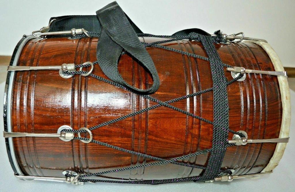 Folk Musical Instrument Punjabi Bhangra Dhol in Rosewood Sheesham with Bag – Traditional Indian Wedding Drum