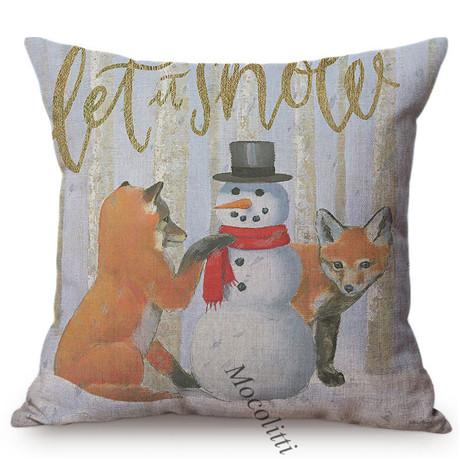 Vintage Christmas Sofa Decoration Cushion Cover Cute Small Animal Bunny Deer Fox Festive Home Decor Throw Pillow Case Cojines