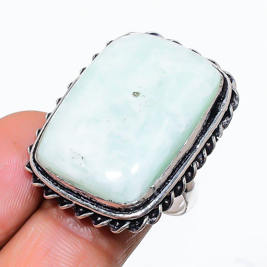 Амазонит Ручная работа 925 Стерлинговое серебро Подарок Ювелирное изделие Кольцо Размер 7 H5o17