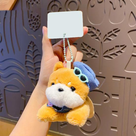 Doll Pendant Multiple Dog Breeds Soft Texture Plush Keychain with Hat Sunglasses Denim Portable Hanging