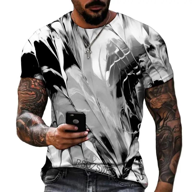 Мужские футболки с 3D-печатью в цифровом абстрактном стиле, черно-белая пейзажная живопись, абстрактное искусство