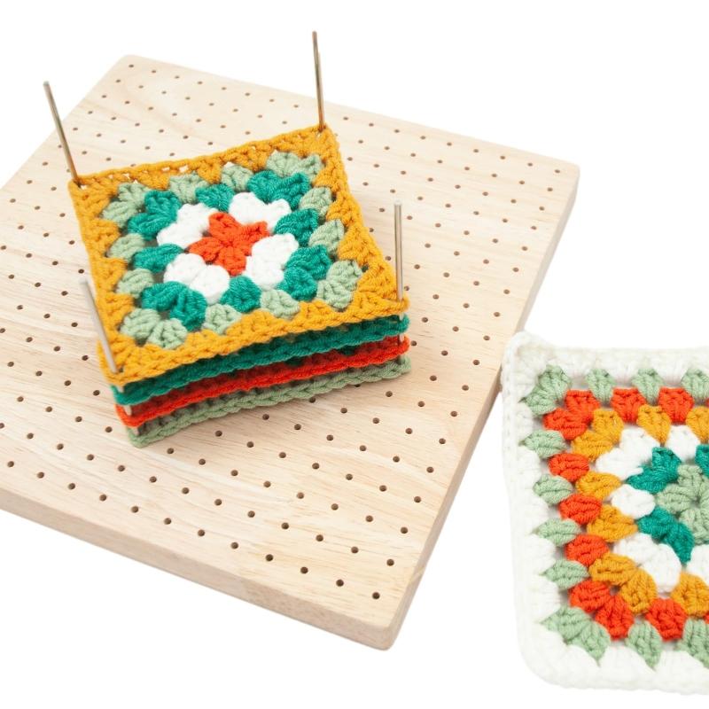 2026New Wooden Crochet Block Plate Handcrafted Reusable Crochet Knitting Board Crochet Weaving Bamboo Grid Knitting Blocking Mat