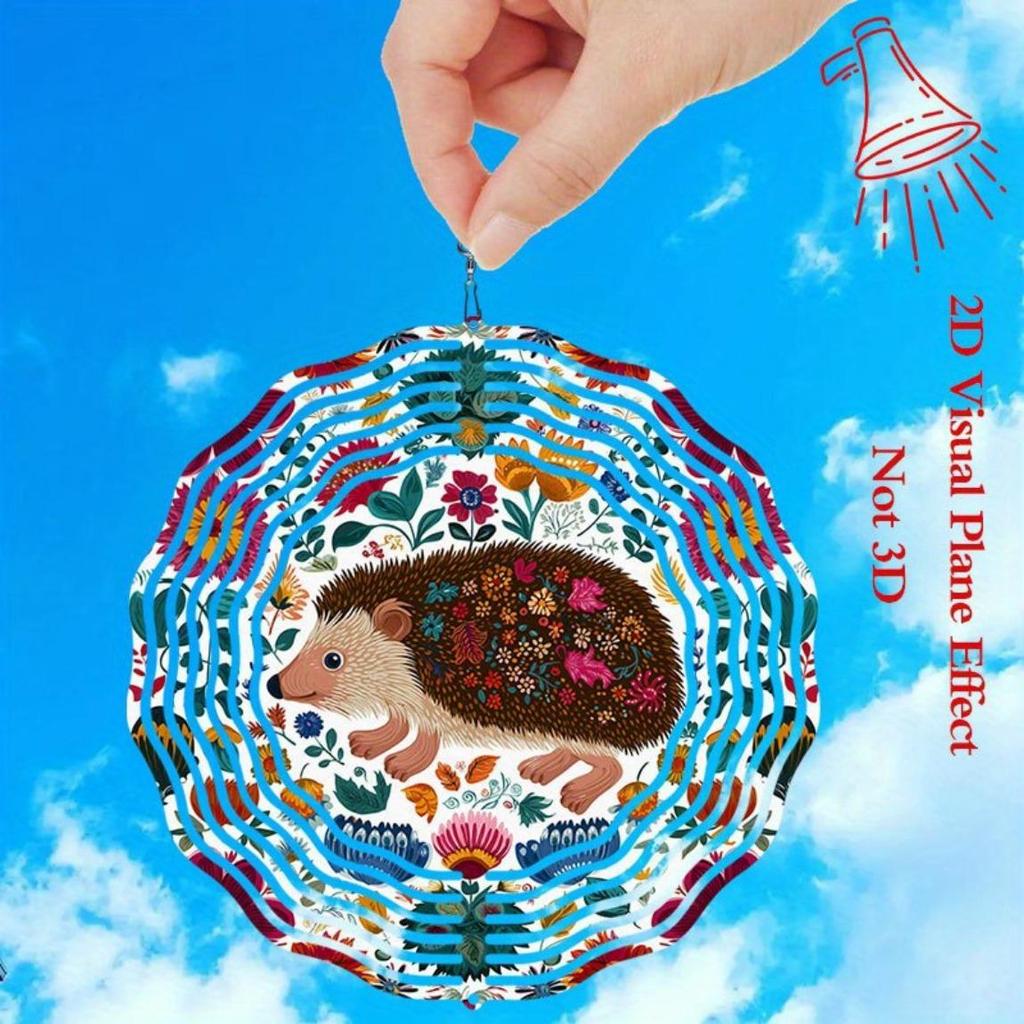 10 Inch Floral Hedgehog Square Wind Chime Rotary Spinner for Indoor Outdoor Garden Decor Hanging Art Wind Sculpture Gift Souvenir