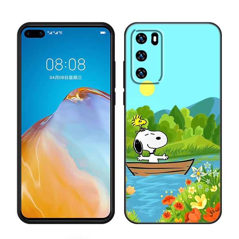 Мультяшный Каваи Снупи Черный Чехол для Телефона Для Huawei P10 P20 P30 P40 Lite P50 P60 Art P50E P Smart Z 2018 2020 2021 Pro 2019