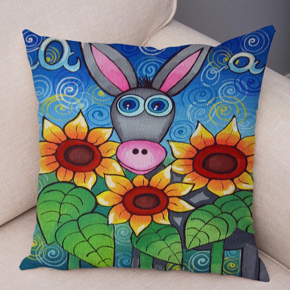 Детская живопись маслом Искусство Наволочка для подушки Обе стороны Плюшевая наволочка Декор Мультяшное растение Наволочка для дивана Дома Машины