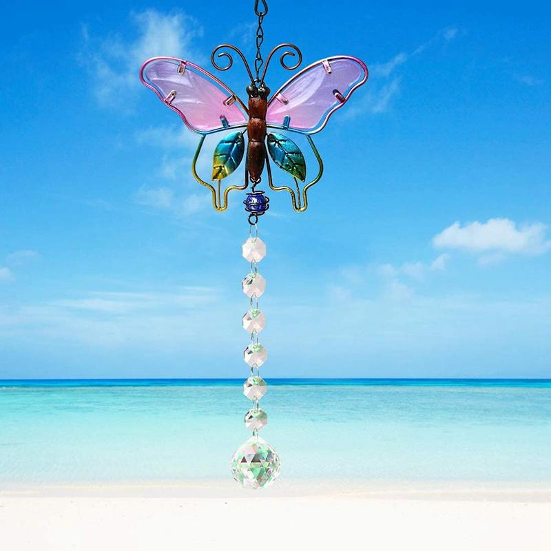 Colorfol Crystal Pendant Butterfly Hummingbird Sun Catcher Chain Rainbow Maker Prism Painted Glass Wind Chimes Home Garden Decor