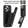 For iPhone 16 Pro Max Case Kickstand Card Slots Leather Coated TPU Cover with Shoulder Strap