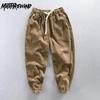 Spring and Autumn Corduroy Men Trousers Japanese Vintage Casual Cargo Men's Pants Pure Cotton Khaki Elastic Waist Ankle Tied Pants