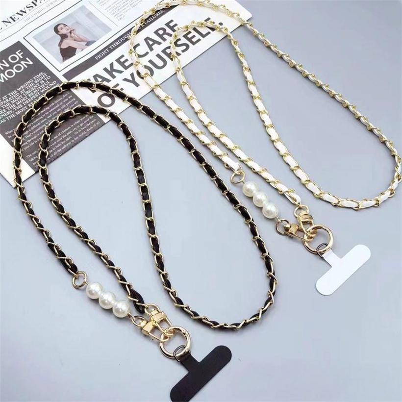 Phone Lanyard Women's Long Leather Woven Metal Chain Phone Case Detachable Phone Lanyard Diagonal Cross Bag Decoration