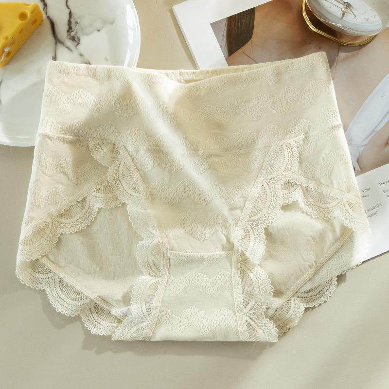 Women's Underwear Cotton Antibacterial Crotch Mid High Waist Panties Lace Edge Large Size Briefs Soft Design for Girls