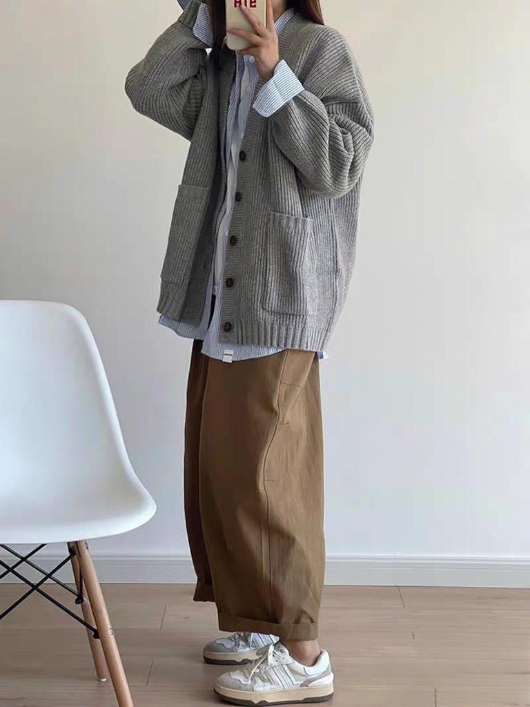 Korean Style Retro Knit Sweater Women's Loose Cardigan Coat