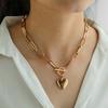 Women Necklace Hollow Chain Pendant Exaggerated Polished Pure Color Heart Lightweight Choker Club Party