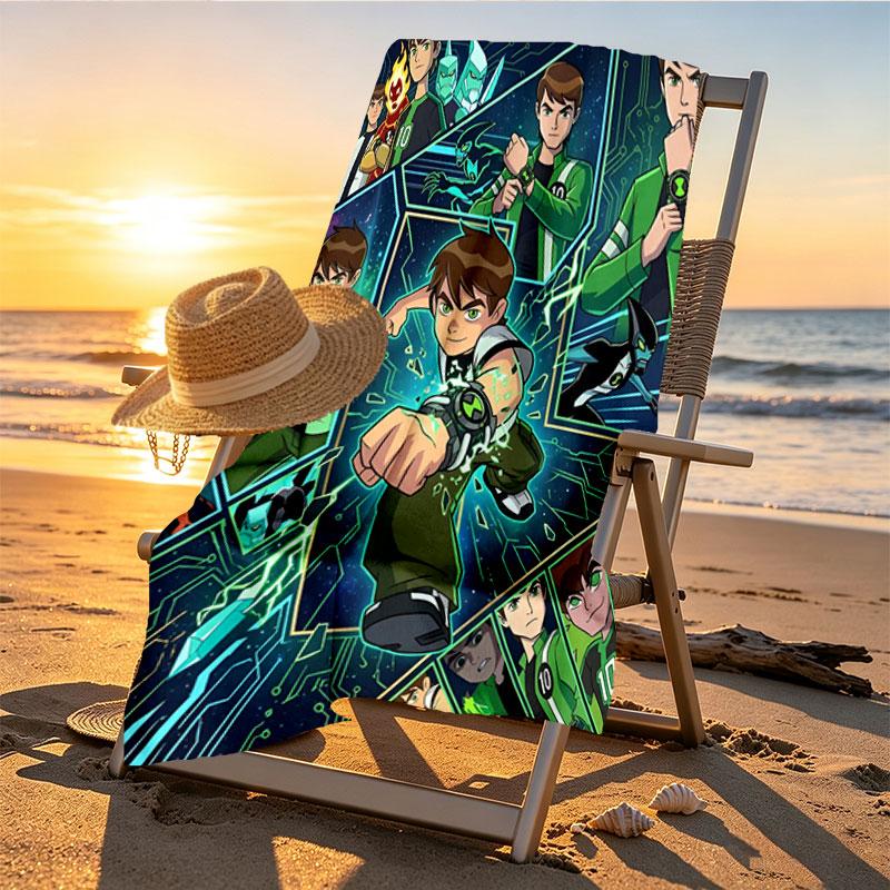 Ben 10 Cartoon Print Beach Towel Design, Soft, Lightweight. for Home Bathroom, Spa, Pool, Yoga, Surfing, Camping, Gift for Family, Friend