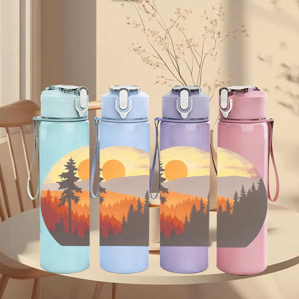1PC Mountain Sunset Landscape Print 750ml Color Plastic Sports Water Bottle Leakproof Flip Straw Lid Suitable for Sports Office Home Use