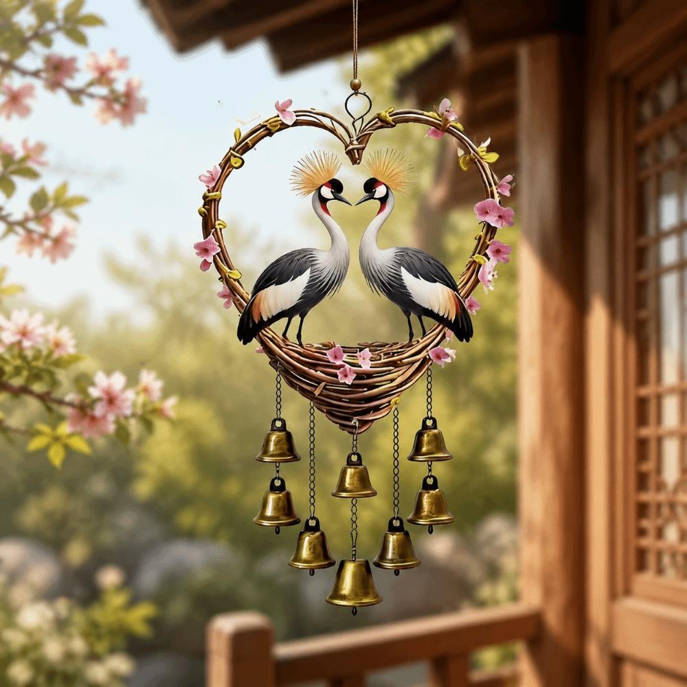 Acrylic Bird Hanging Pendant Eagle Love Shape Pendant Garden Decoration Wind Chime with Bells Gift