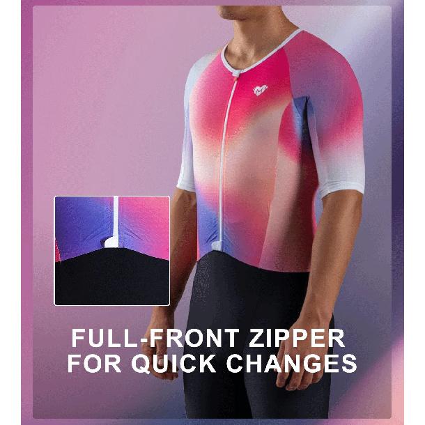 Triathlon Suit for Men Quick Dry Lightweight One Piece Short Sleeved - Aerobic Compression Wear for Triathlete, Swimming Cycling