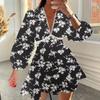 Spring Women's Temperament Sweet Printing V-neck Lace Short Dresses