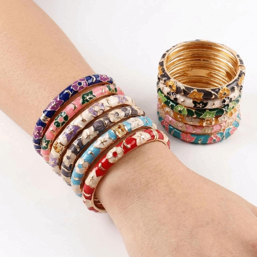 Enamel Flower Bangle Traditional Women's Hand Bracelet Vintage Vintage Cloisonne Bangle Ladies
