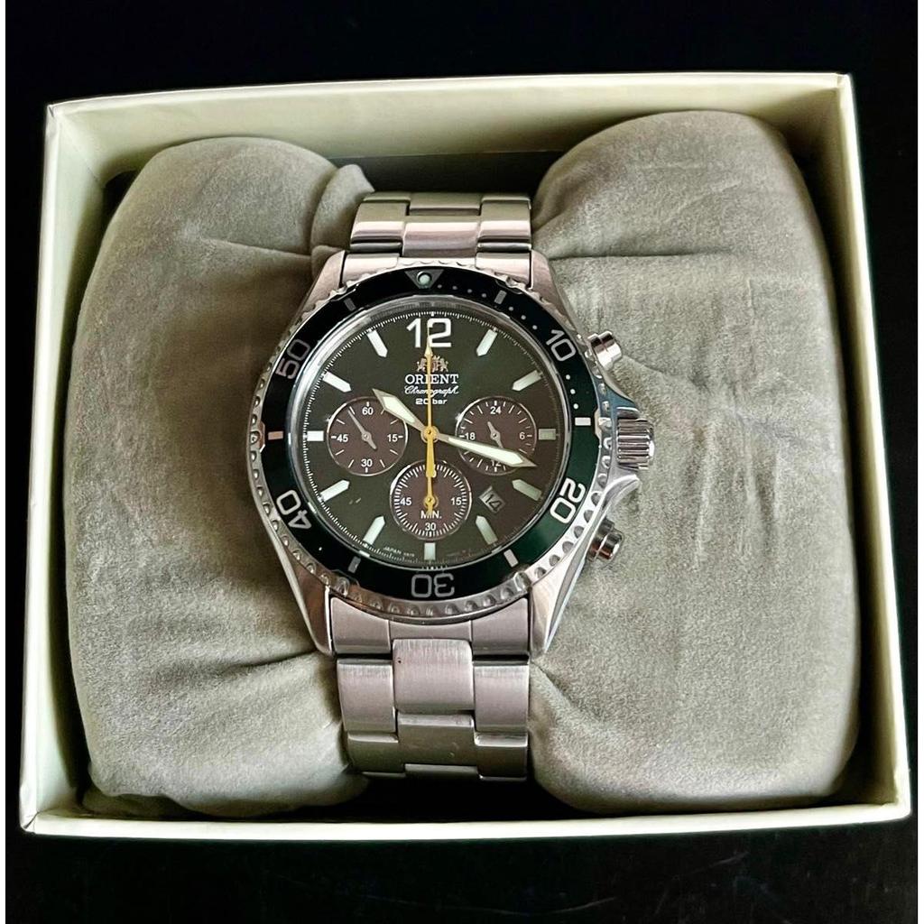 Used ORIENT Chronograph Quartz 20 ATM Water Resistant Green Dial With Box and Warranty