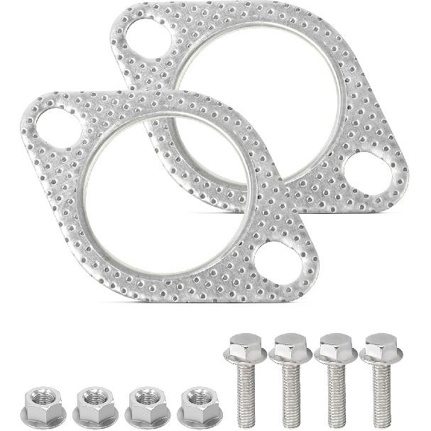 2 шт. Прокладка выхлопной системы, Автоаксессуары Прокладка фланца выхлопной системы, Прокладка глушителя, Прокладка каталитического нейтрализатора, Ремонтный комплект фланца выхлопной системы с болтом и гайкой, Подходит для