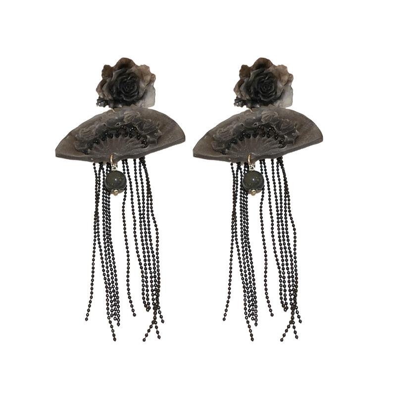 GemChic Women's Earrings Chinese Style Resin Flower Fan Fringe Vintage Long Drop Earrings Birthday Christmas Jewelry Gift