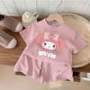 Летний набор одежды для девочек Sanrio Детский Милый Топ с коротким рукавом и Шорты с принтом Куроми