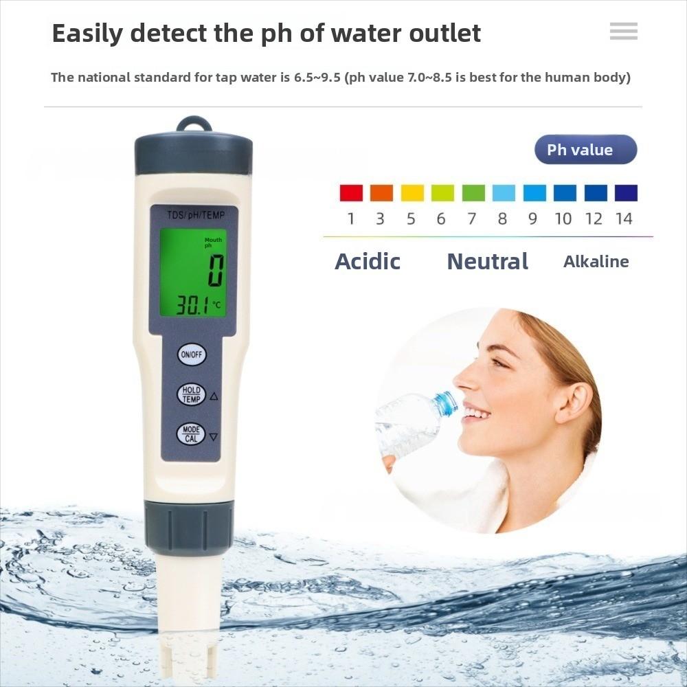 Backlit Display Water Quality Test Pen Multi-Parameter PH Meter Water Testing