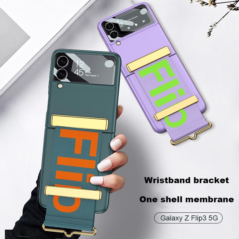 Чехол для Z Flip3 с ремешком для камеры, защитный чехол для стекла для Samsung Galaxy Z Flip3 5g, чехол-браслет, пластиковая задняя крышка для ПК