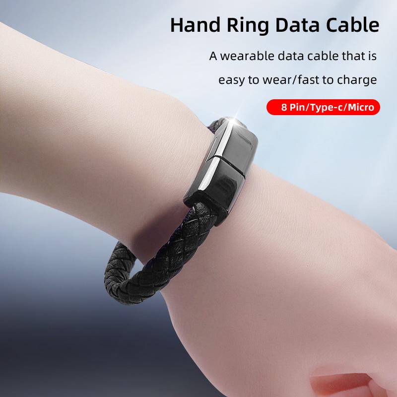 Type-C / Lightning / Micro USB портативный кожаный браслет зарядное устройство кабель для зарядки данных линия синхронизации для iPhone ipad Samsung Huawei Xiaomi Redmi oppo vivo