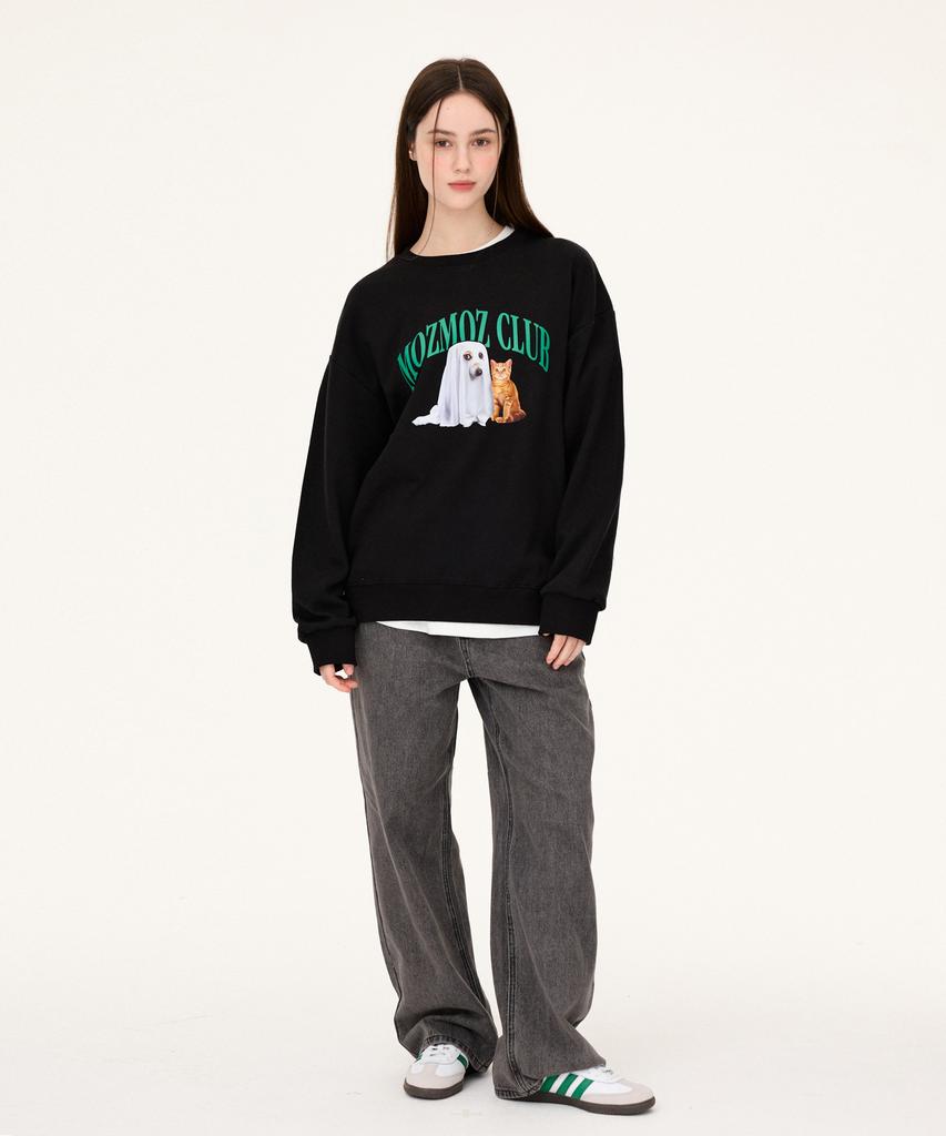 MOZMOZ Real Invisible Puppy Oversized Fleece-Lined Sweatshirt Black