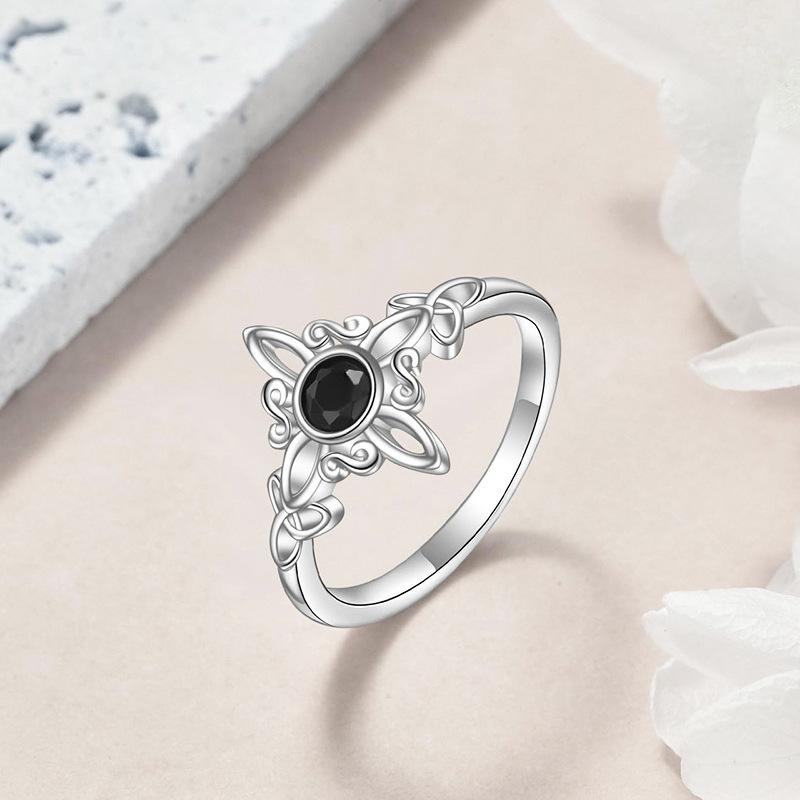 Witchy Celtic Knot Wave Ring Black Diamond Minimalist Cute Jewelry for Women