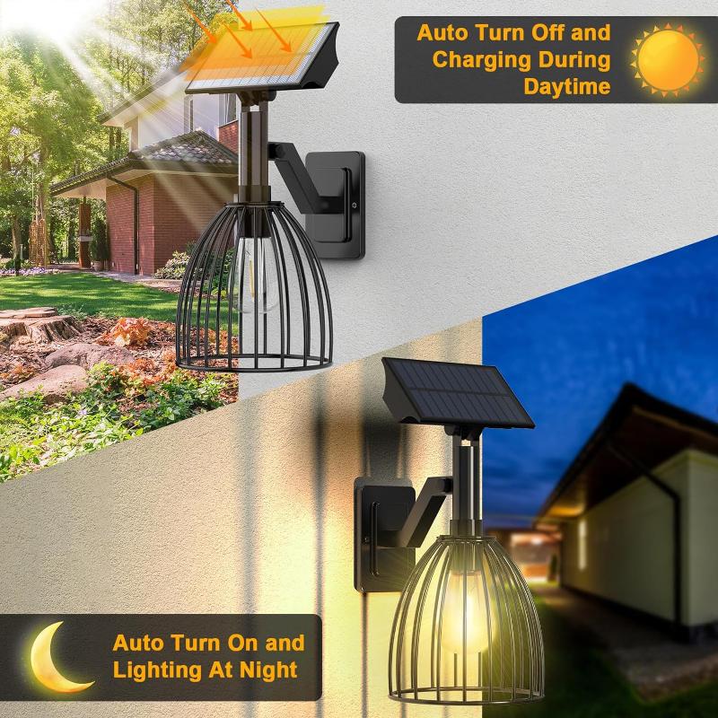 2PCS Outdoor Solar Wall Sconce, Removable Rustproof Metal Wall Sconce, IP65 Waterproof Solar Sensor Wall Sconce for Garage Porch