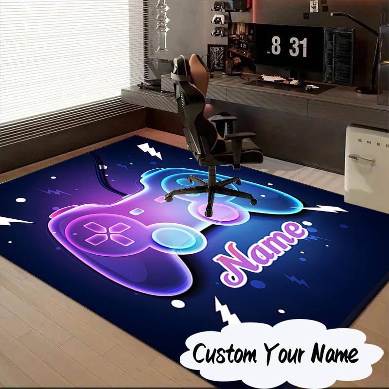 Custom Name Neon Game Controller Carpet, Chair Rug,Area Rug for Office Bedroom living rooms bedroom, Doormat decor Christmas fan gifts