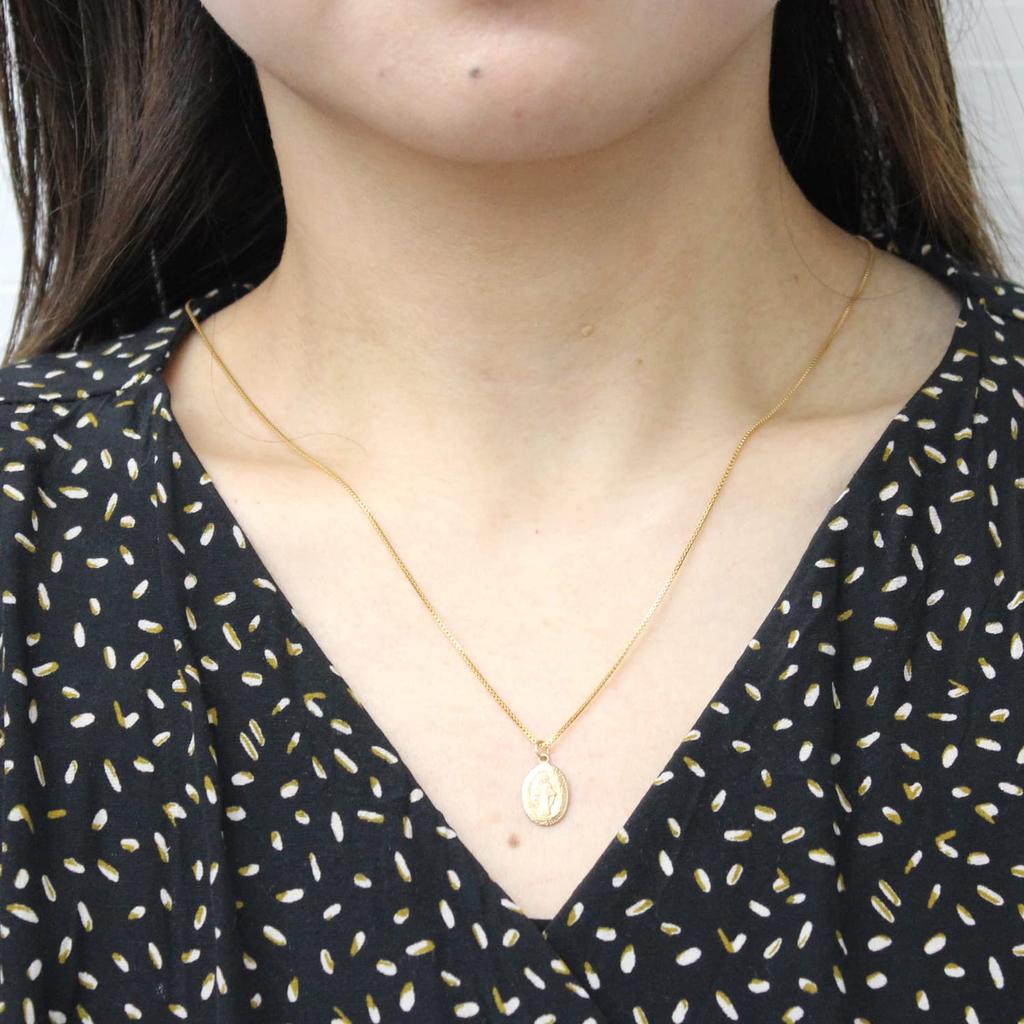 Пара ожерелья 14KGF позолоченная медаль Мария золото унисекс венецианская цепочка металл гипоаллергенный k14gf34 пара овальный [miwaki]