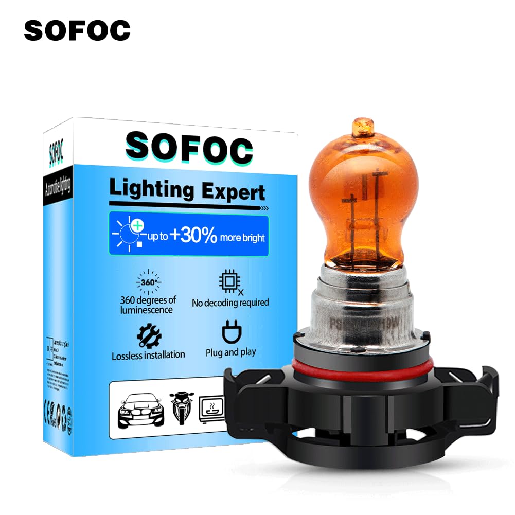 SOFOC PS19W Автомобильный дневной ходовой свет Габаритный огонь Противотуманная фара Лампа указателя поворота 5201 5202 19W Янтарный 2 шт.