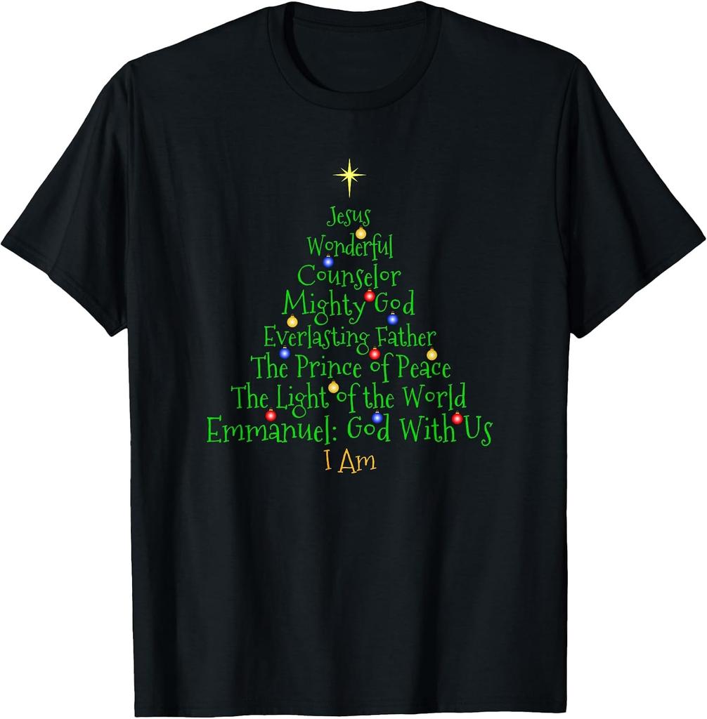 Christmas Tree T-Shirt Featuring Bible Names of Jesus - Christian Apparel