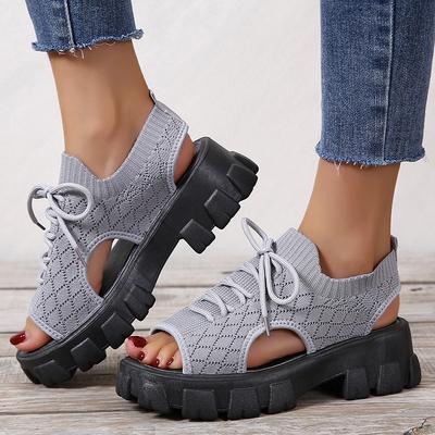 Сандалии женские с толстой подошвой из хлопчатобумажной ткани 2024 года, новые спортивные сандалии со шнуровкой и дышащей сеткой из хлопчатобумажной ткани, повседневная женская обувь