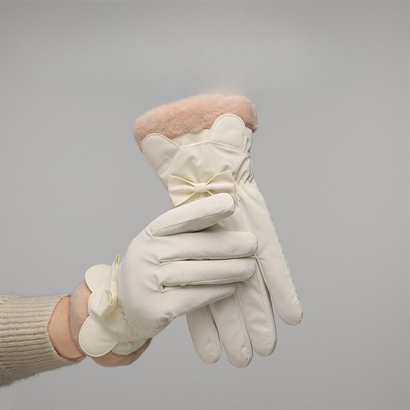Winter Plus Fleece Gloves New Style for Women Riding and Driving Windproof Cold Warm Touch Screen Cute Korean Style Student Riding Bike
