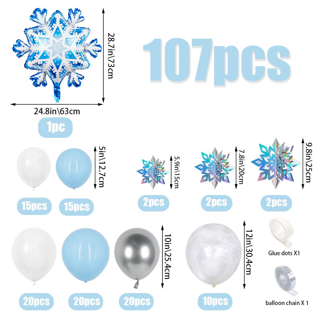 107 шт. комплект для гирлянды из воздушных шаров «Холодное сердце», воздушные шары «Снежинки», разноцветные украшения в виде снежинок, рождественская вечеринка, праздничная вечеринка