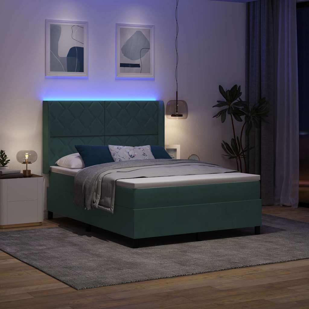 Boxspring bed with LED light strips Dark Green 160 x 200 cm Velvet