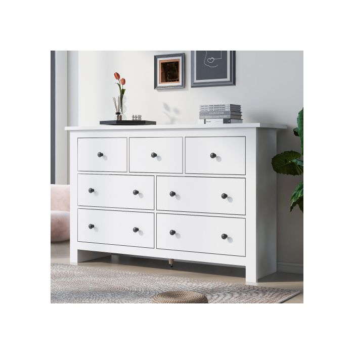 Meuble de salle à manger - Buffet blanc - 7 tiroirs - Design moderne - Multifonctionnel