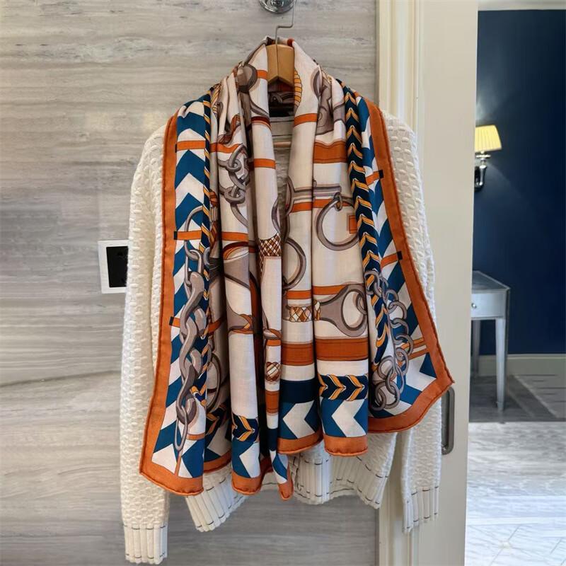 NINA SOLOR Silk Wool Buckle Wrap Scarf