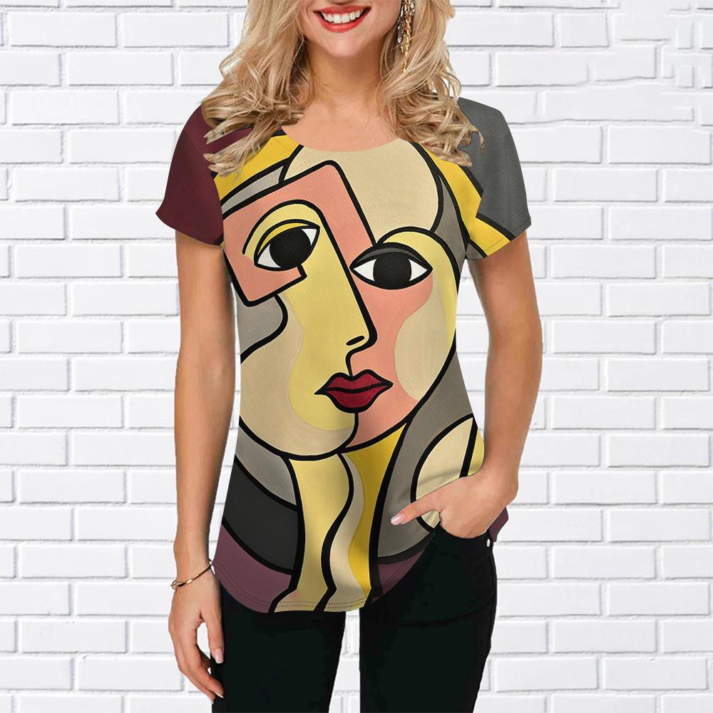 Summer Ladies T-shirt Artistic Style Personalised Clothing For Ladies O Neck Casual Short Sleeve Tees Loose Fashion Streetwear