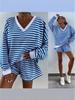Летний женский полосатый комплект из двух предметов: топ с V-образным вырезом и шорты