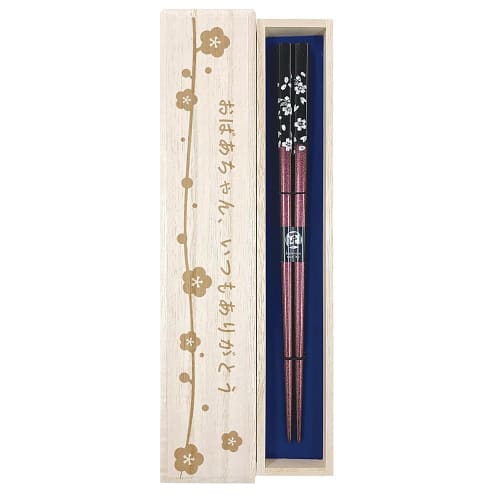 Silver Cherry Blossom Chopsticks, Purple, with Paulownia Wood Design Box and Gift Wrapping. Perfect as a gift for Grandma, Grandmother, or Grandmother