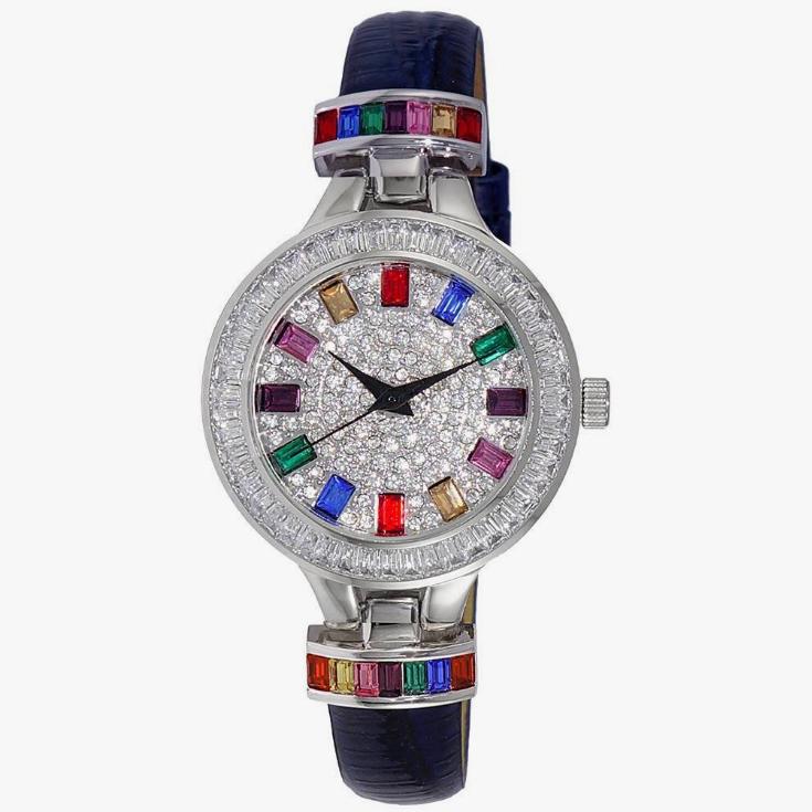 Женские часы Adee Kaye Mondo G-3 Collection Crystal Accents с многоцветным австрийским камнем и кварцевым механизмом AK2522-LCBU