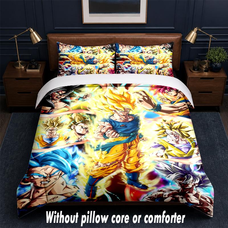Dragon Ball Design Bed Bedding Set 1 Duvet Cover + 2 Pillowcases Soft Breathable Household Bed Linens