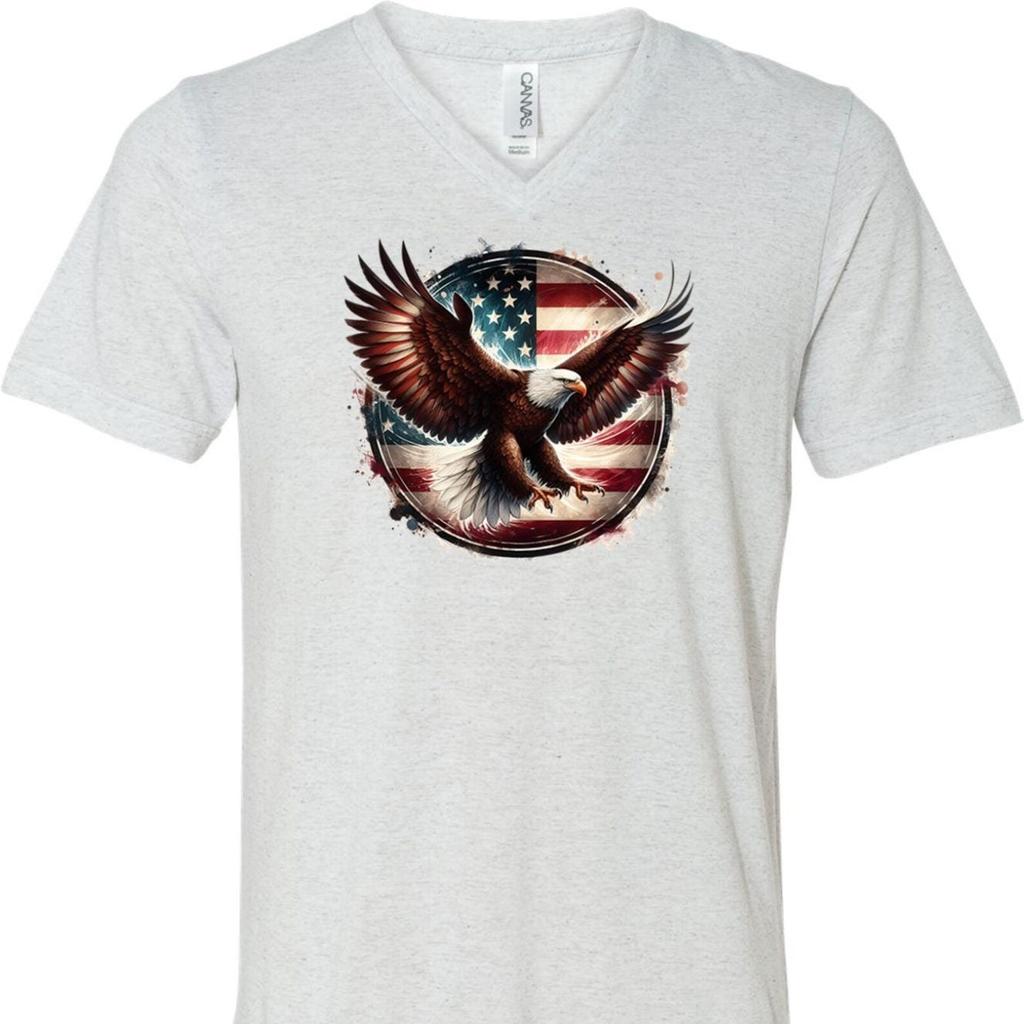 USA Eagle Circle Tri Blend V-neck Tee T-Shirt 27044D3-C3415